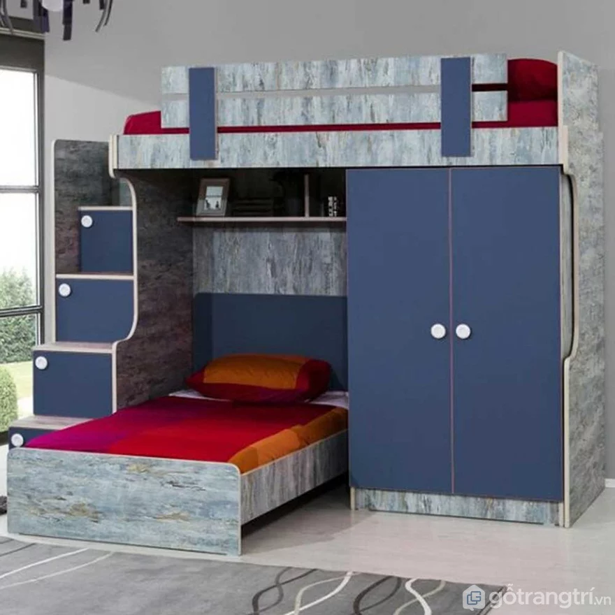 Một chiếc giường tầng khi tích hợp với tủ quần áo sẽ cho ta thấy sự ngăn nắp, gọn gàng và cực sáng tạo - Ảnh: Internet